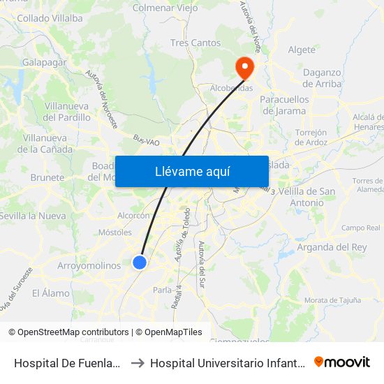 Hospital De Fuenlabrada to Hospital Universitario Infanta Sofía map