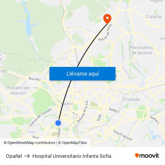 Opañel to Hospital Universitario Infanta Sofía map