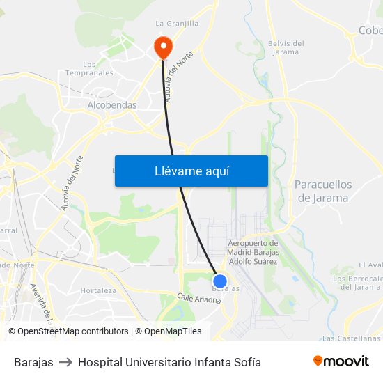 Barajas to Hospital Universitario Infanta Sofía map