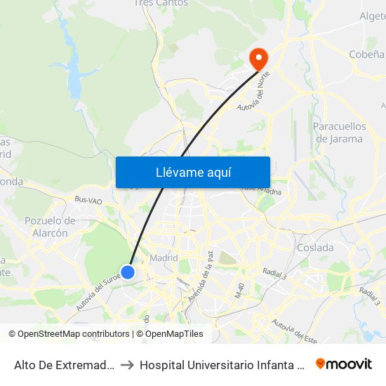 Alto De Extremadura to Hospital Universitario Infanta Sofía map