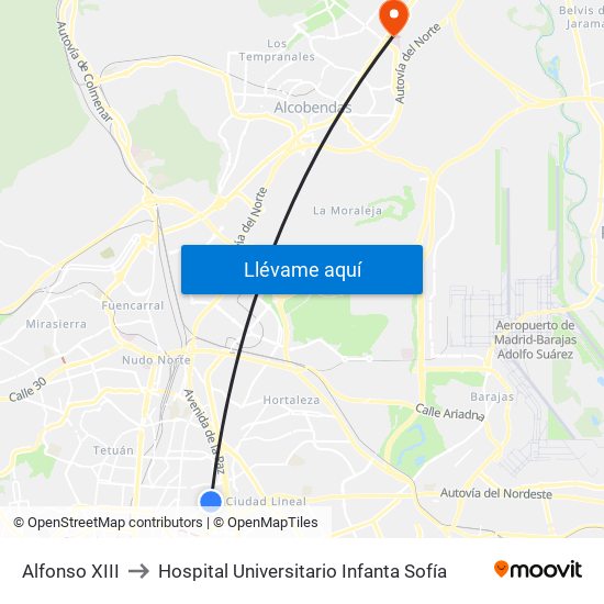 Alfonso XIII to Hospital Universitario Infanta Sofía map