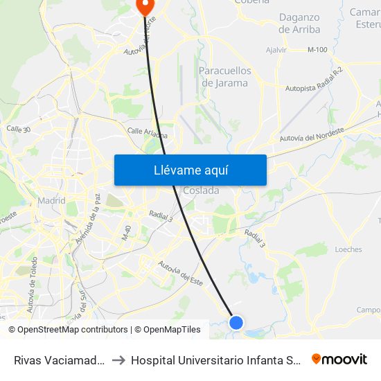 Rivas Vaciamadrid to Hospital Universitario Infanta Sofía map