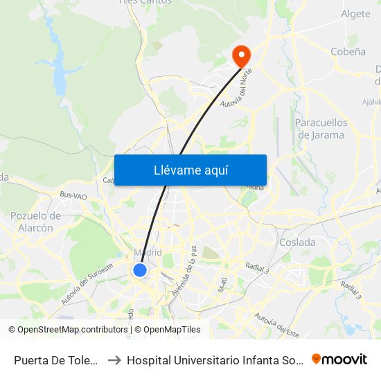 Puerta De Toledo to Hospital Universitario Infanta Sofía map
