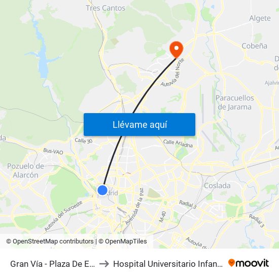Gran Vía - Plaza De España to Hospital Universitario Infanta Sofía map