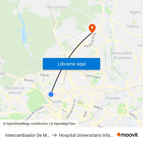 Intercambiador De Moncloa to Hospital Universitario Infanta Sofía map