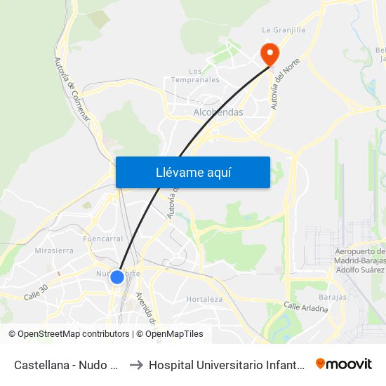 Castellana - Nudo Norte to Hospital Universitario Infanta Sofía map