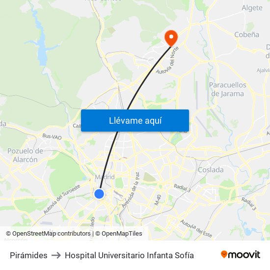 Pirámides to Hospital Universitario Infanta Sofía map