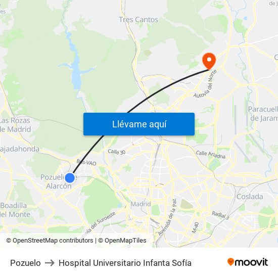 Pozuelo to Hospital Universitario Infanta Sofía map