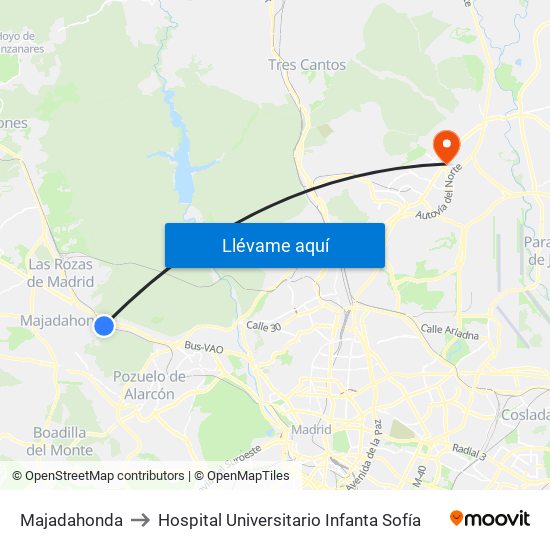 Majadahonda to Hospital Universitario Infanta Sofía map