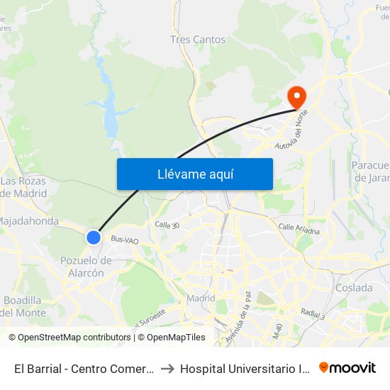 El Barrial - Centro Comercial Pozuelo to Hospital Universitario Infanta Sofía map