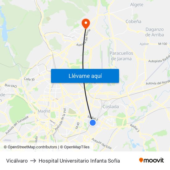 Vicálvaro to Hospital Universitario Infanta Sofía map