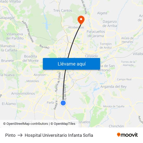 Pinto to Hospital Universitario Infanta Sofía map