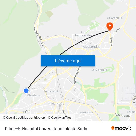 Pitis to Hospital Universitario Infanta Sofía map