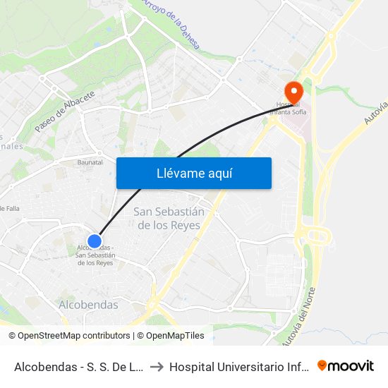 Alcobendas - S. S. De Los Reyes to Hospital Universitario Infanta Sofía map