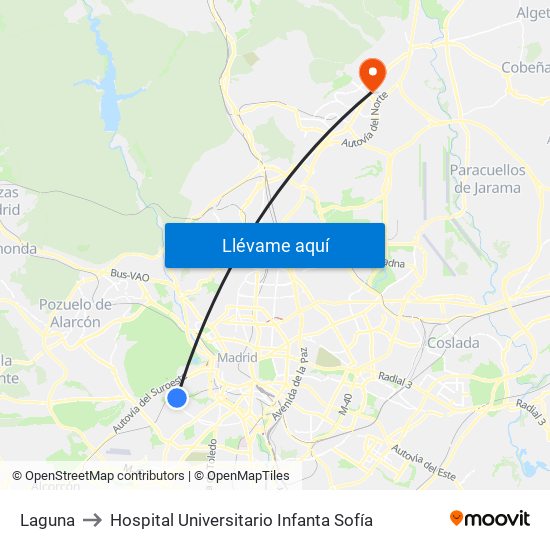 Laguna to Hospital Universitario Infanta Sofía map