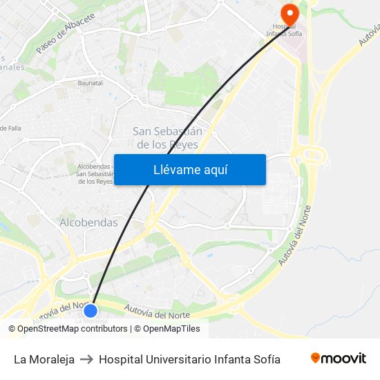 La Moraleja to Hospital Universitario Infanta Sofía map