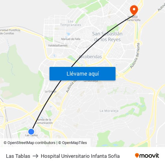 Las Tablas to Hospital Universitario Infanta Sofía map