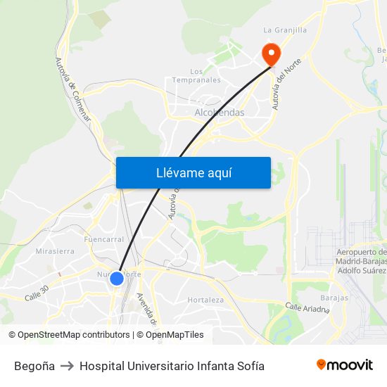 Begoña to Hospital Universitario Infanta Sofía map