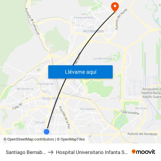 Santiago Bernabéu to Hospital Universitario Infanta Sofía map