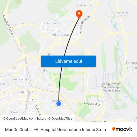 Mar De Cristal to Hospital Universitario Infanta Sofía map