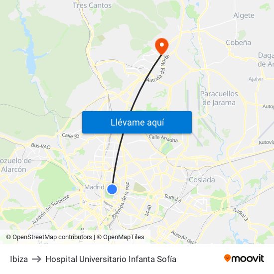 Ibiza to Hospital Universitario Infanta Sofía map