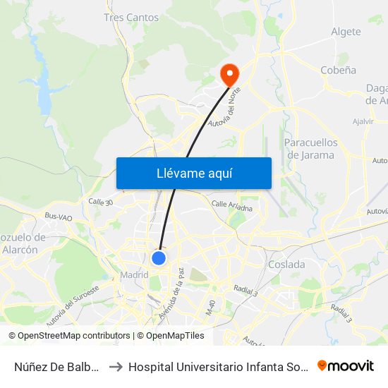 Núñez De Balboa to Hospital Universitario Infanta Sofía map