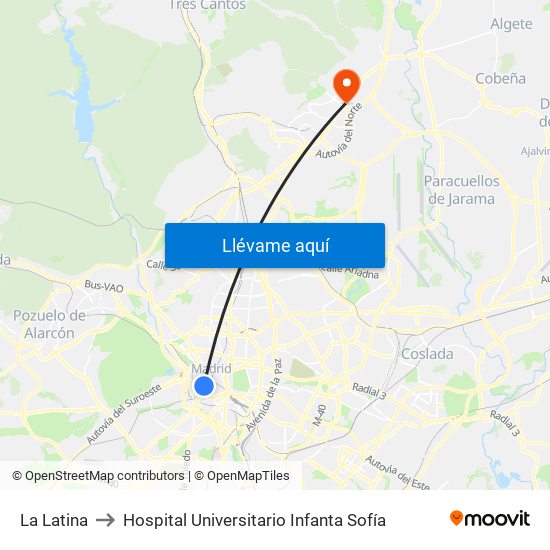 La Latina to Hospital Universitario Infanta Sofía map