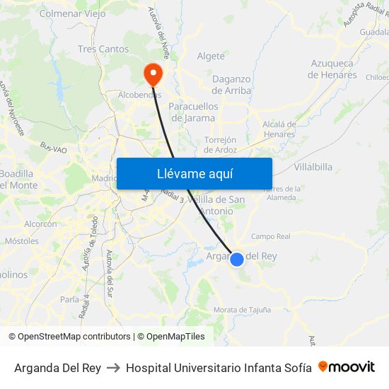 Arganda Del Rey to Hospital Universitario Infanta Sofía map