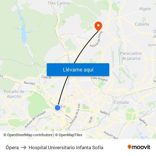 Ópera to Hospital Universitario Infanta Sofía map