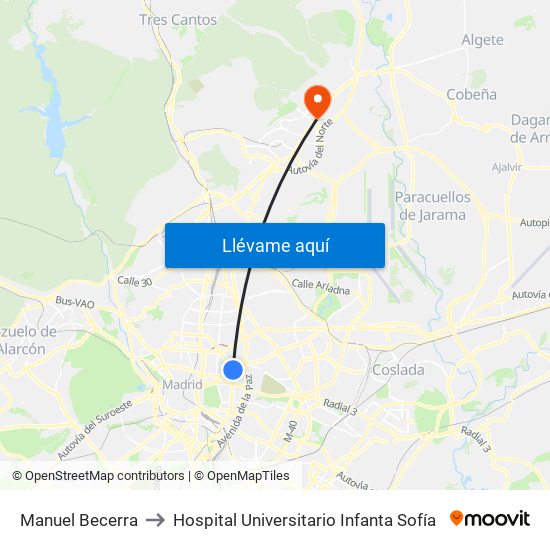 Manuel Becerra to Hospital Universitario Infanta Sofía map