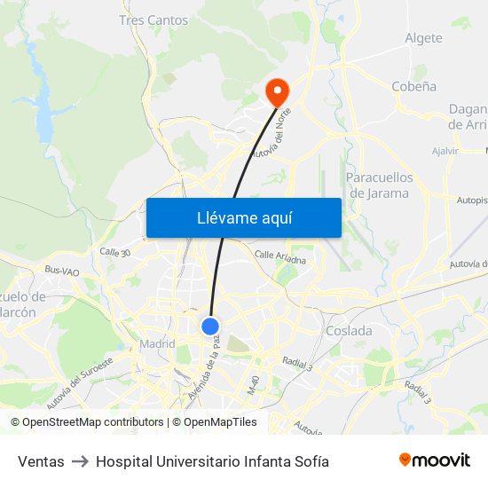 Ventas to Hospital Universitario Infanta Sofía map