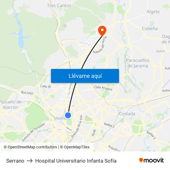 Serrano to Hospital Universitario Infanta Sofía map