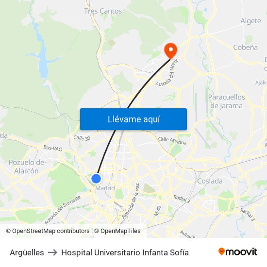 Argüelles to Hospital Universitario Infanta Sofía map