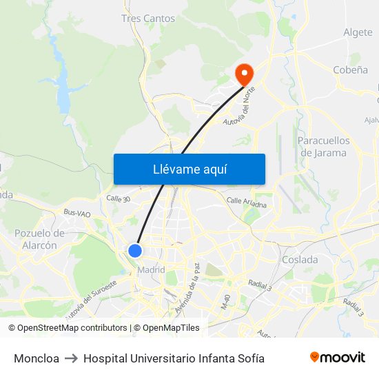 Moncloa to Hospital Universitario Infanta Sofía map