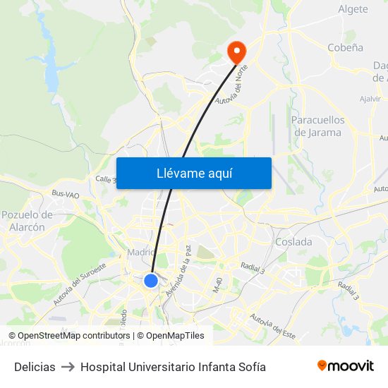 Delicias to Hospital Universitario Infanta Sofía map