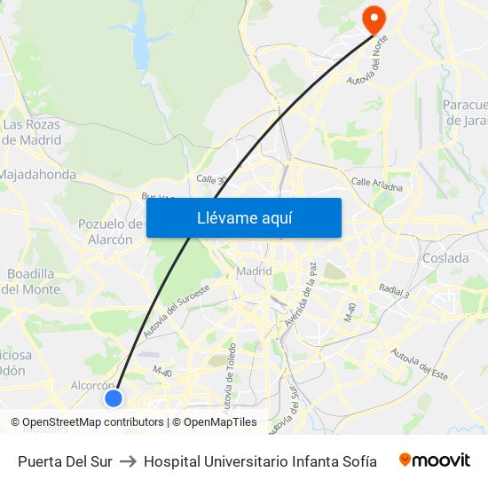 Puerta Del Sur to Hospital Universitario Infanta Sofía map