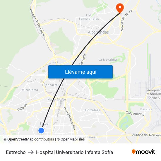 Estrecho to Hospital Universitario Infanta Sofía map