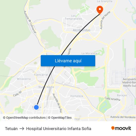 Tetuán to Hospital Universitario Infanta Sofía map