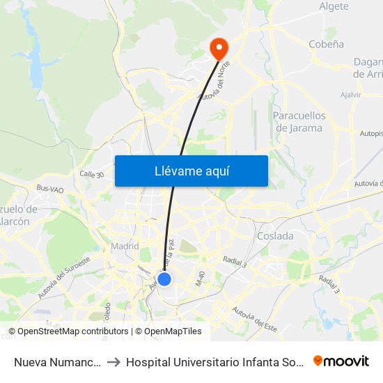 Nueva Numancia to Hospital Universitario Infanta Sofía map