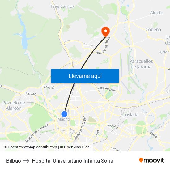 Bilbao to Hospital Universitario Infanta Sofía map