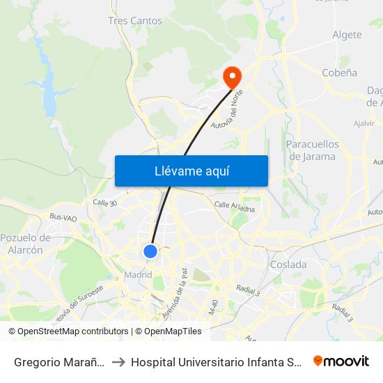 Gregorio Marañón to Hospital Universitario Infanta Sofía map