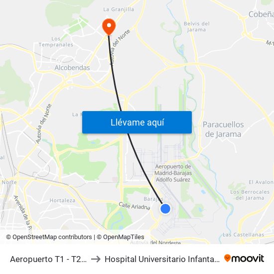 Aeropuerto T1 - T2 - T3 to Hospital Universitario Infanta Sofía map