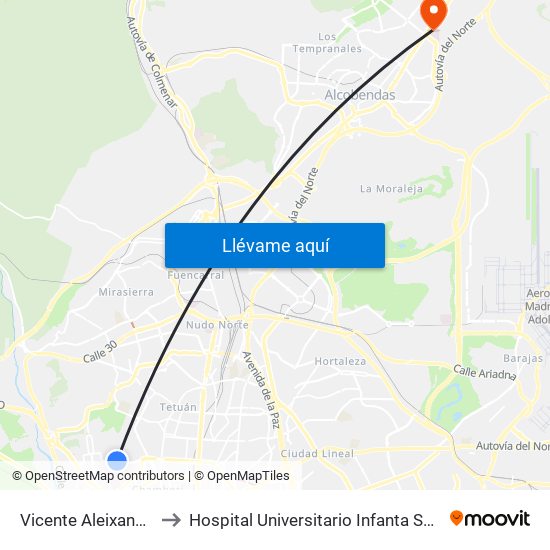 Vicente Aleixandre to Hospital Universitario Infanta Sofía map