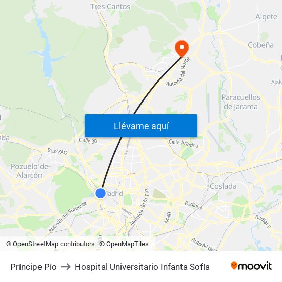 Príncipe Pío to Hospital Universitario Infanta Sofía map