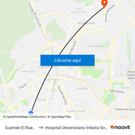 Guzmán El Bueno to Hospital Universitario Infanta Sofía map