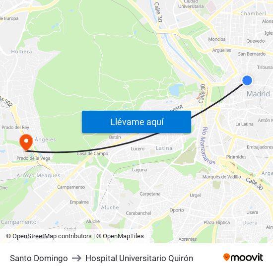 Santo Domingo to Hospital Universitario Quirón map