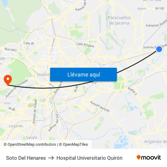 Soto Del Henares to Hospital Universitario Quirón map