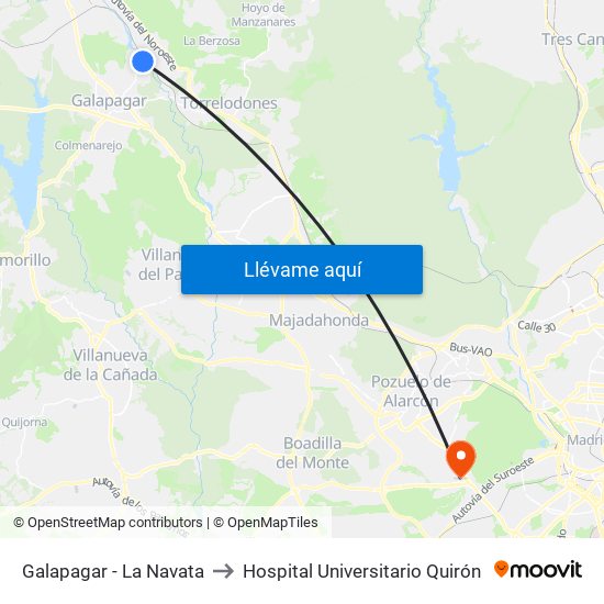 Galapagar - La Navata to Hospital Universitario Quirón map