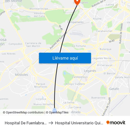 Hospital De Fuenlabrada to Hospital Universitario Quirón map