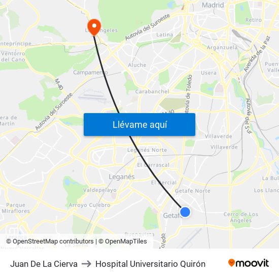 Juan De La Cierva to Hospital Universitario Quirón map